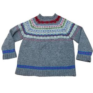VTG Liz Claiborne Women's Large P Gray Fair Isle Knit Sweater Crew Neck Pullover